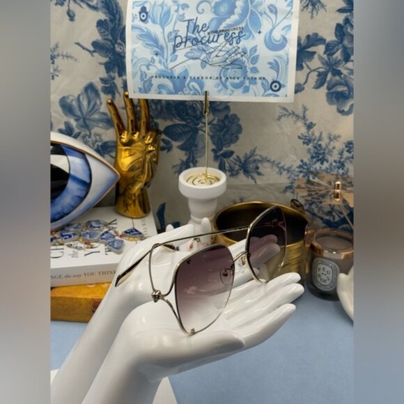 🆕 ALEXANDER MCQUEEN 🧿 NWOT AM0366S002 Gold Wire Rimmed Butterfly Shape Glasses - Picture 15 of 16